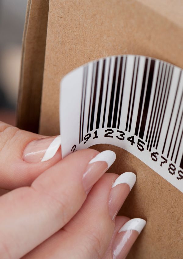 Sticky barcode label on the box