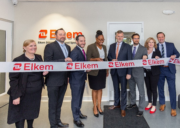 Ribbon picture : Elkem Inaugurates its New Highly Specialized Medical Grade Silicone Facility in York, S.C. Pictured left to right:  Leeanne Brown, Michael Goglia, Bob Waitt, Deputy Secretary Ashely Teasdel, Bertrand Mollet, Matt Pickvet, Karen O’Keefe, James Chappell