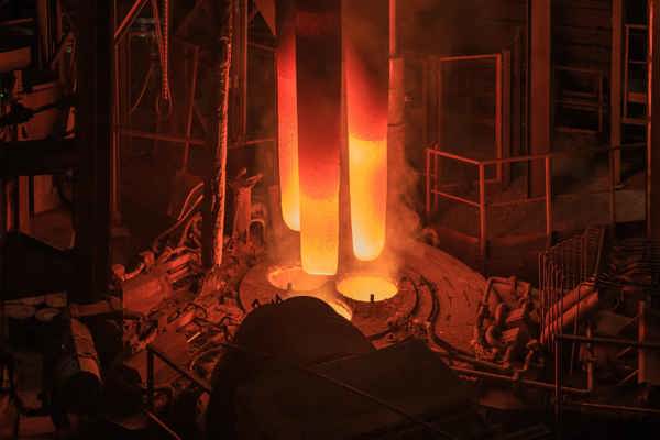Electrodes in the steelworks workshop.